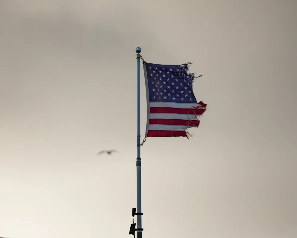 American flag in distress.